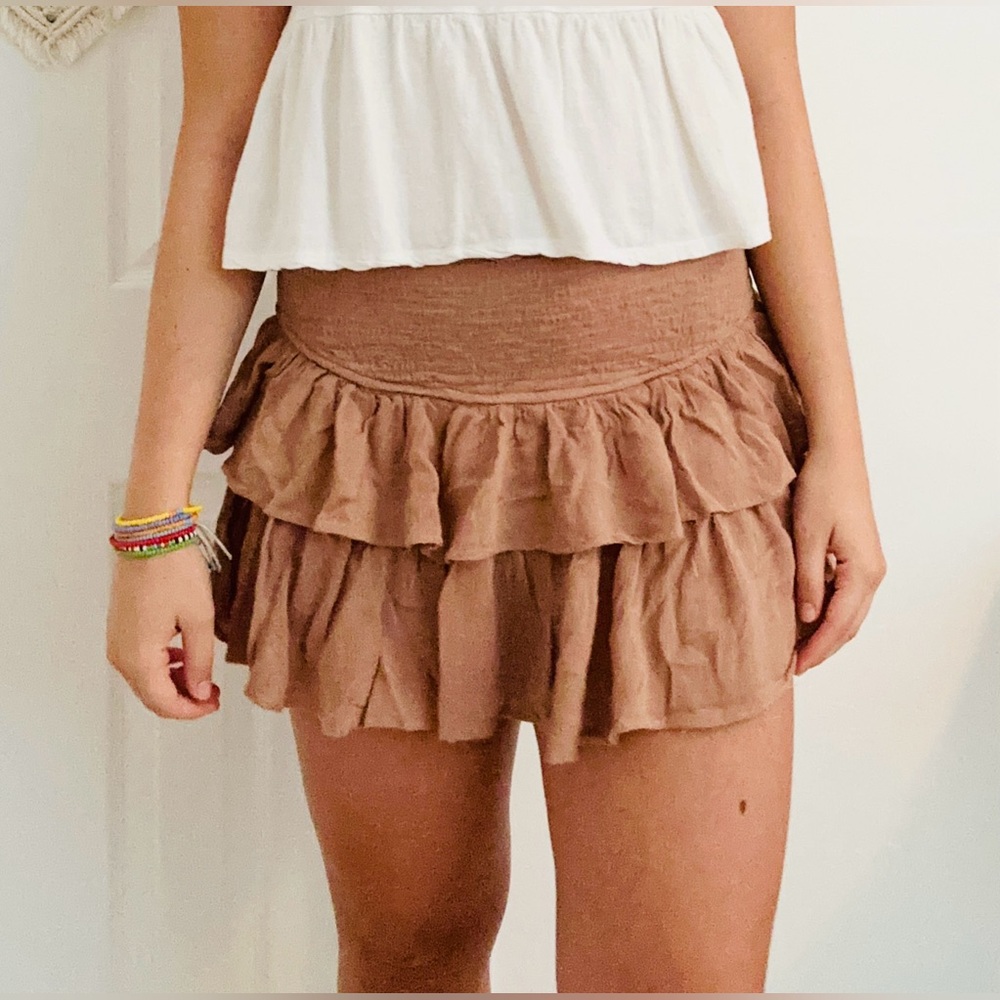 Brown Ruffle Smocked Skirt
